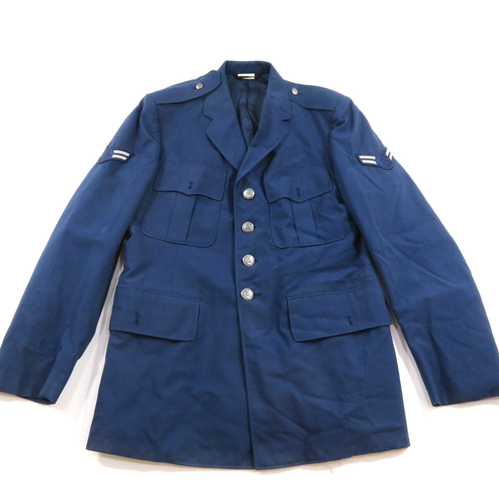 Military USAF Blue Tropical Wool Uniform Coat 2 Arm Patches Sz 41 R 1980's